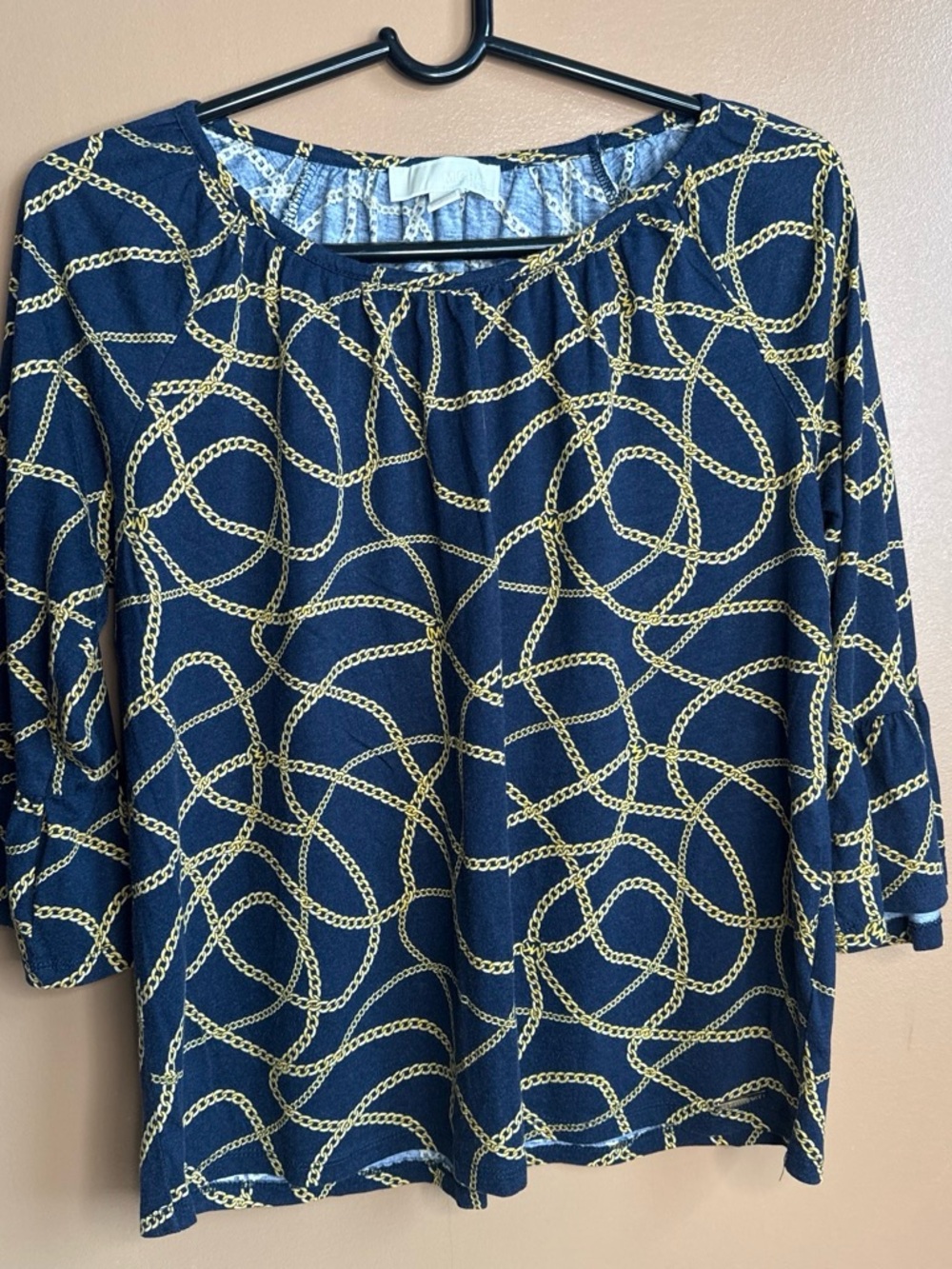 Michael Kors Navy Long-Sleeve Chain-Print Top
